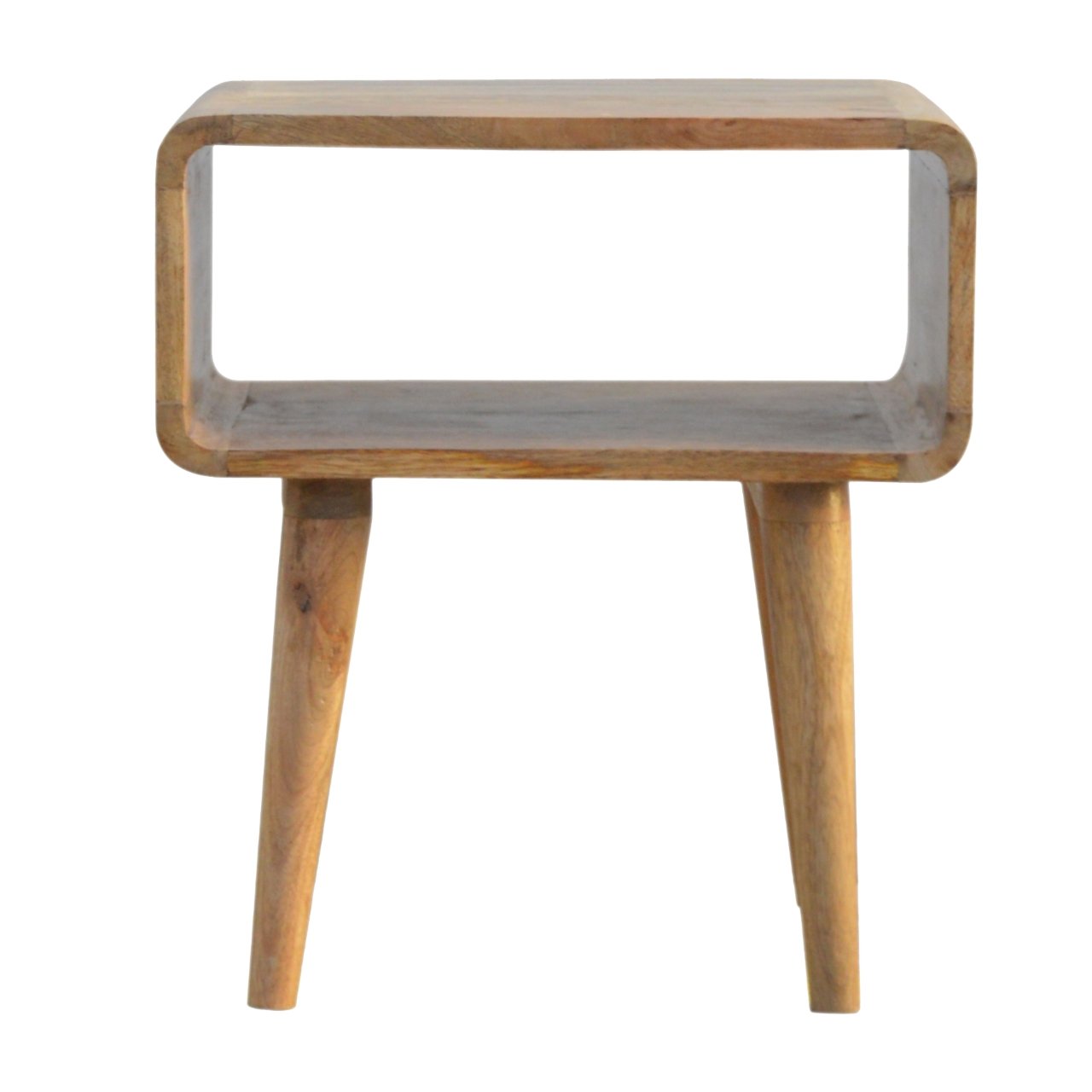 Curved Open Bedside 45×35×50 cm – Solid Mango, Oak-ish (Japandi)